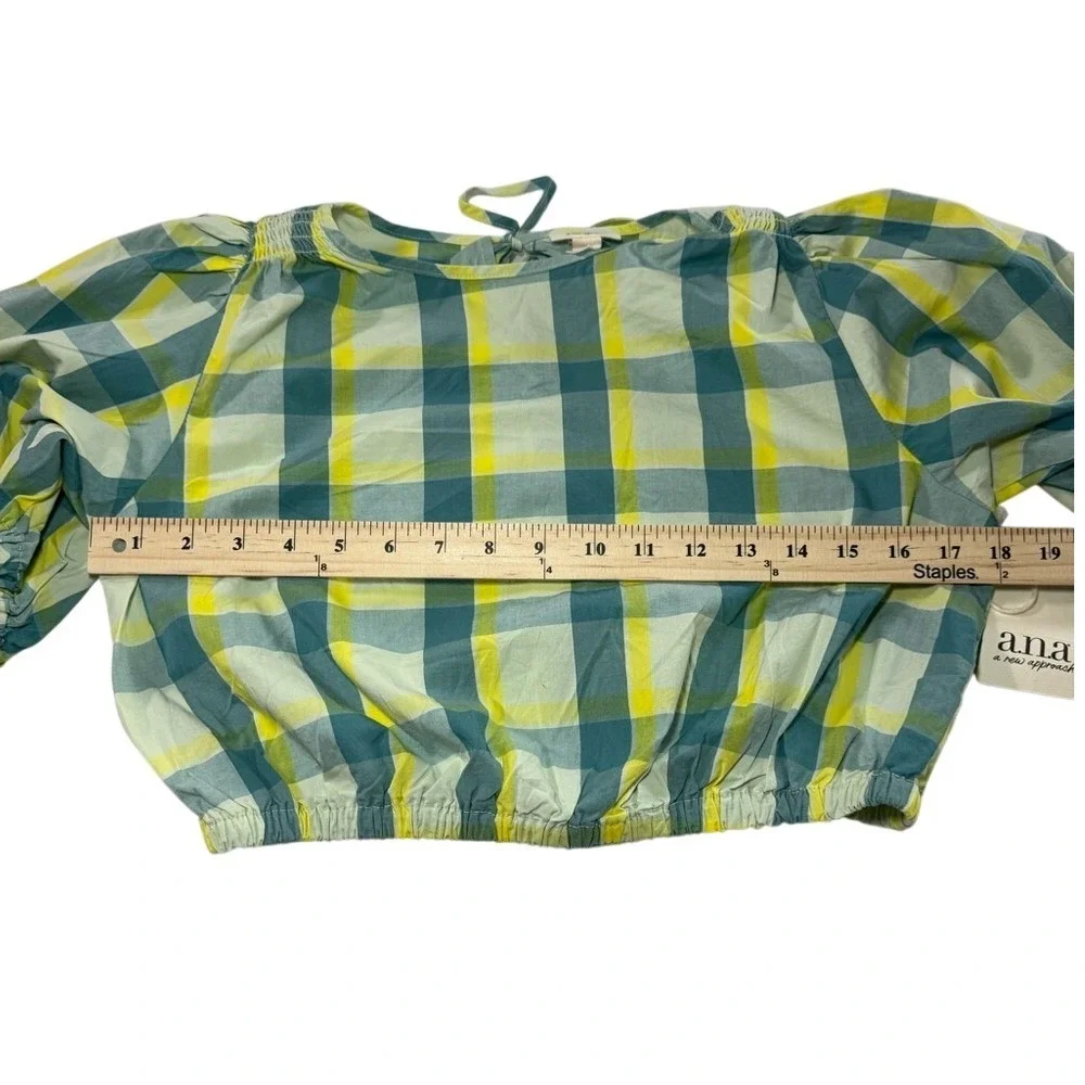 ana A New Approach Plaid 2 Piece Set Crop‎ Top Midi Skirt Yellow Green XS NWT